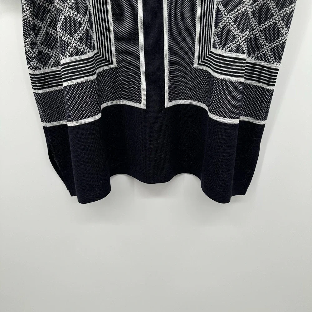 Misook Knit Sweater Top Shirt Size XL Stretch Navy Blue White Pullover Luxury
